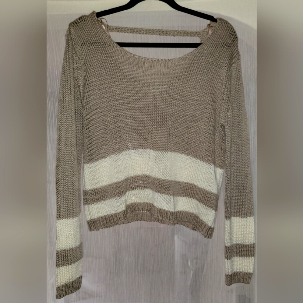 Double Zero Sweater- Light Brown w/Cream Stripes - L